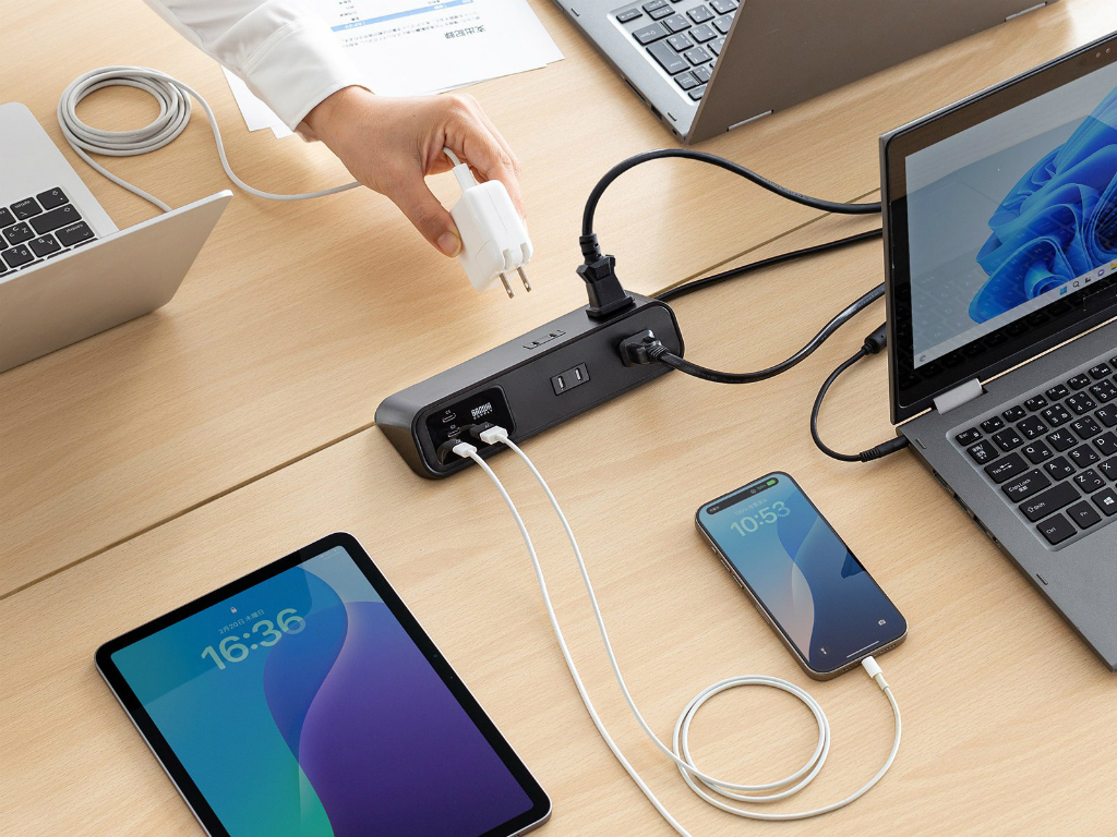 片手で抜き差しできる、65W USB PD対応クランプ固定式電源タップがサンワサプライから