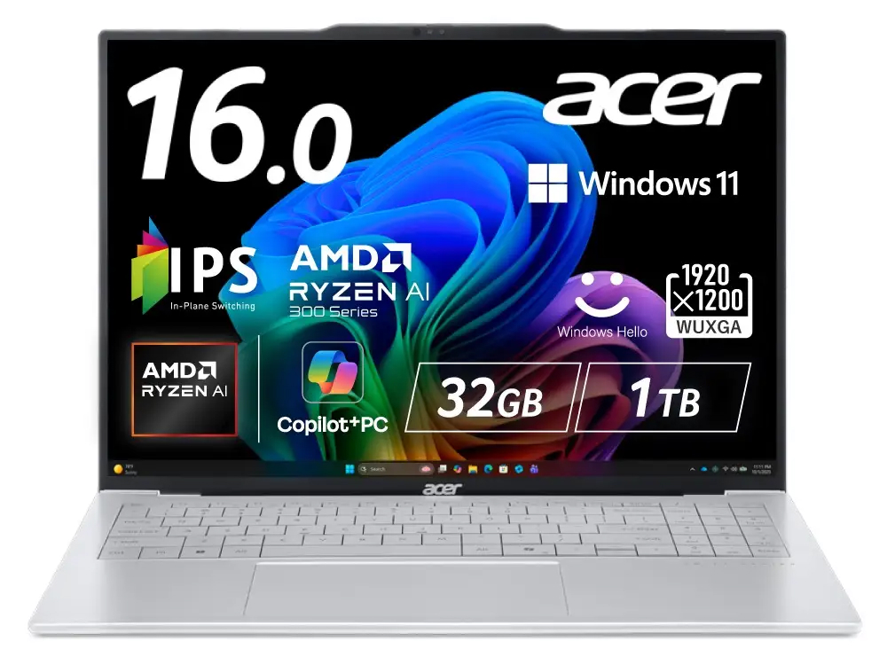 約990gのRyzen AI 7 350搭載16型ノートPC、Acer「Swift Air 16」など計2機種