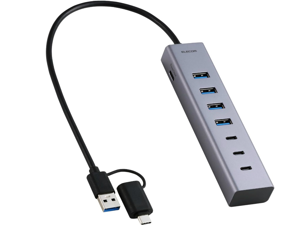 iPadやノートPCのポート不足を解消。セルフパワー給電も可能な7ポートUSBハブがエレコムから