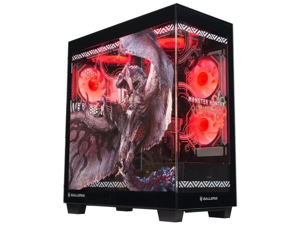 リオレウスを配したピラーレス筐体。GALLERIA「モンスターハンターワイルズ」コラボPC受注開始