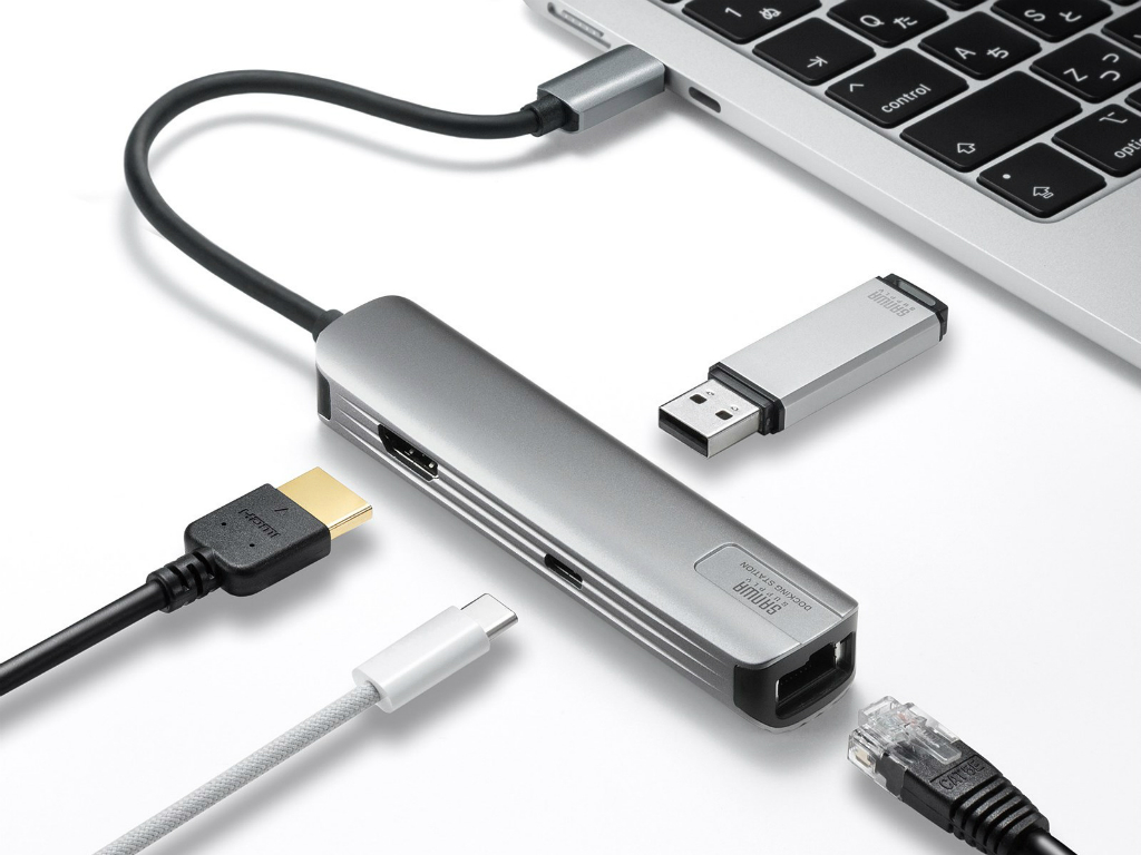 HDMI＆ギガビットLAN搭載。100W給電対応のType-Cアルミ筐体ドックがサンワサプライから