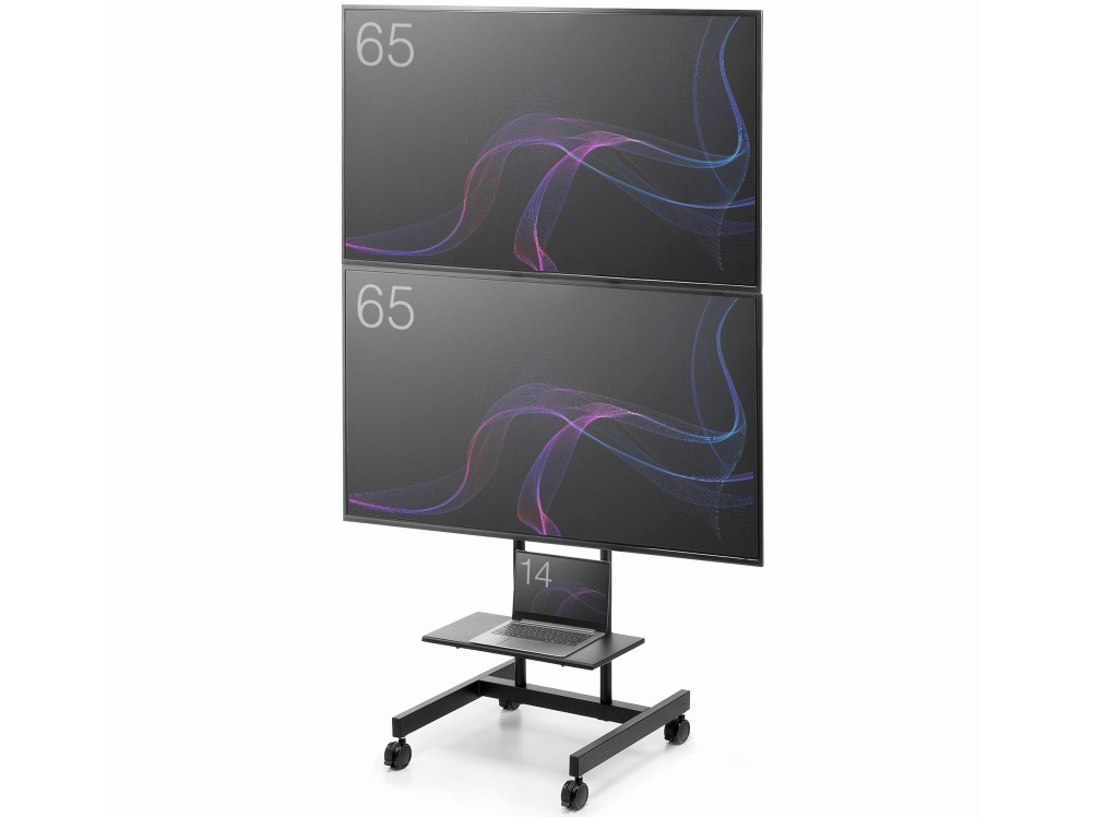 65型×2台対応の上下2面ディスプレイスタンドがサンワサプライから