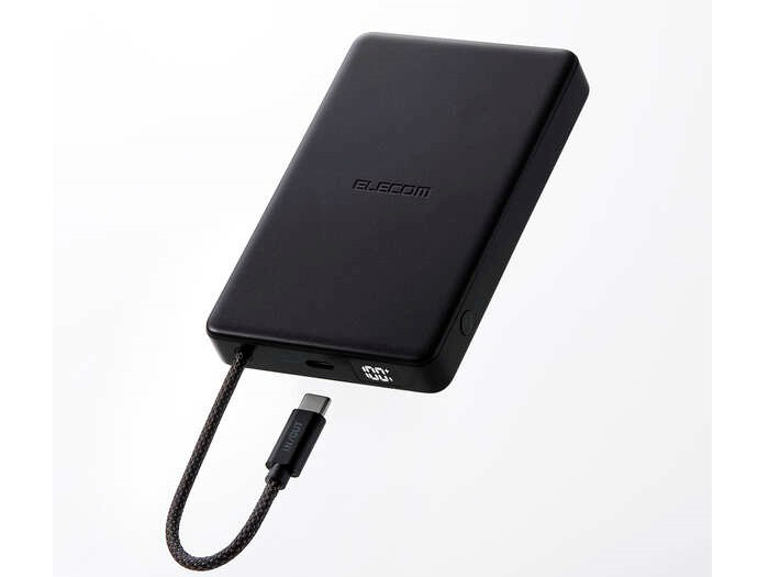 高い安全性と4倍の長寿命。エレコム、半固体電池採用ケーブル一体型モバイルバッテリー