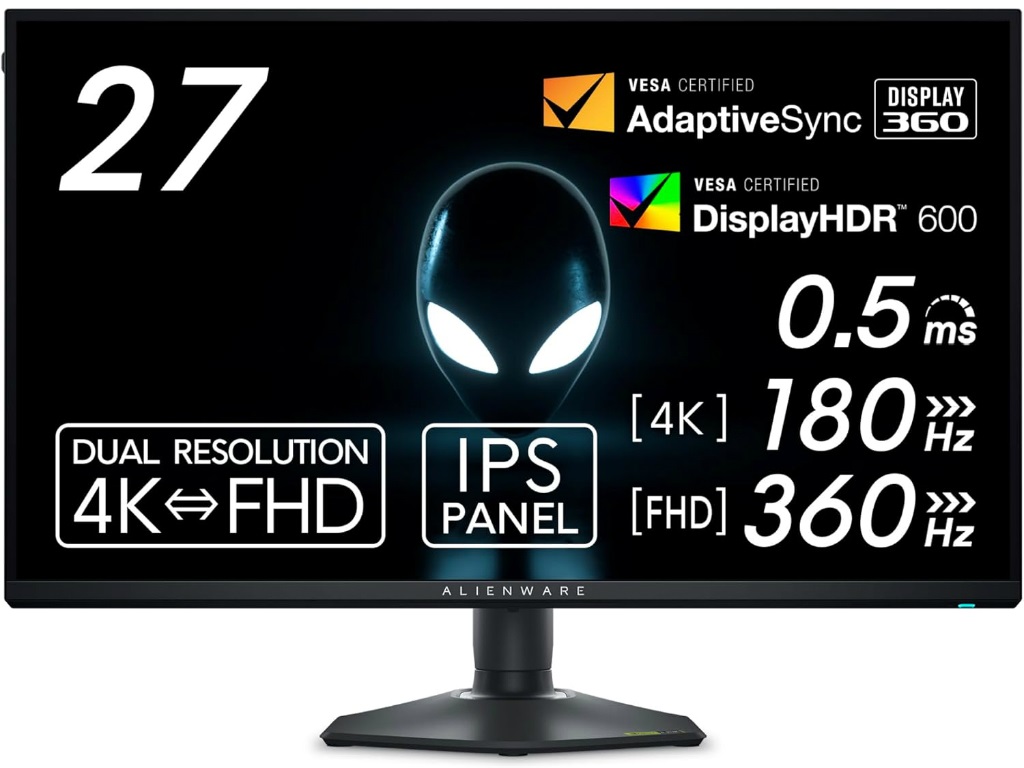 (今日のお買い得) 4K/180HzとフルHD/360Hzのデュアルモード対応。デル「AW2725QF-A」が4万円台